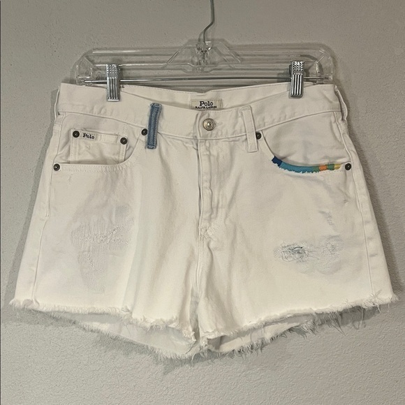 Polo Ralph Lauren Crosby Relaxed Distressed White Cotton Denim Shorts 30